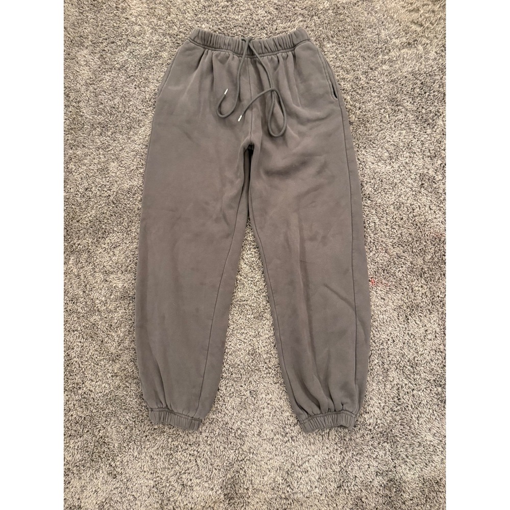 Charcoal Gray Fleece Lined Jogger Sweatpants Elastic Waist Drawstring Pockets S